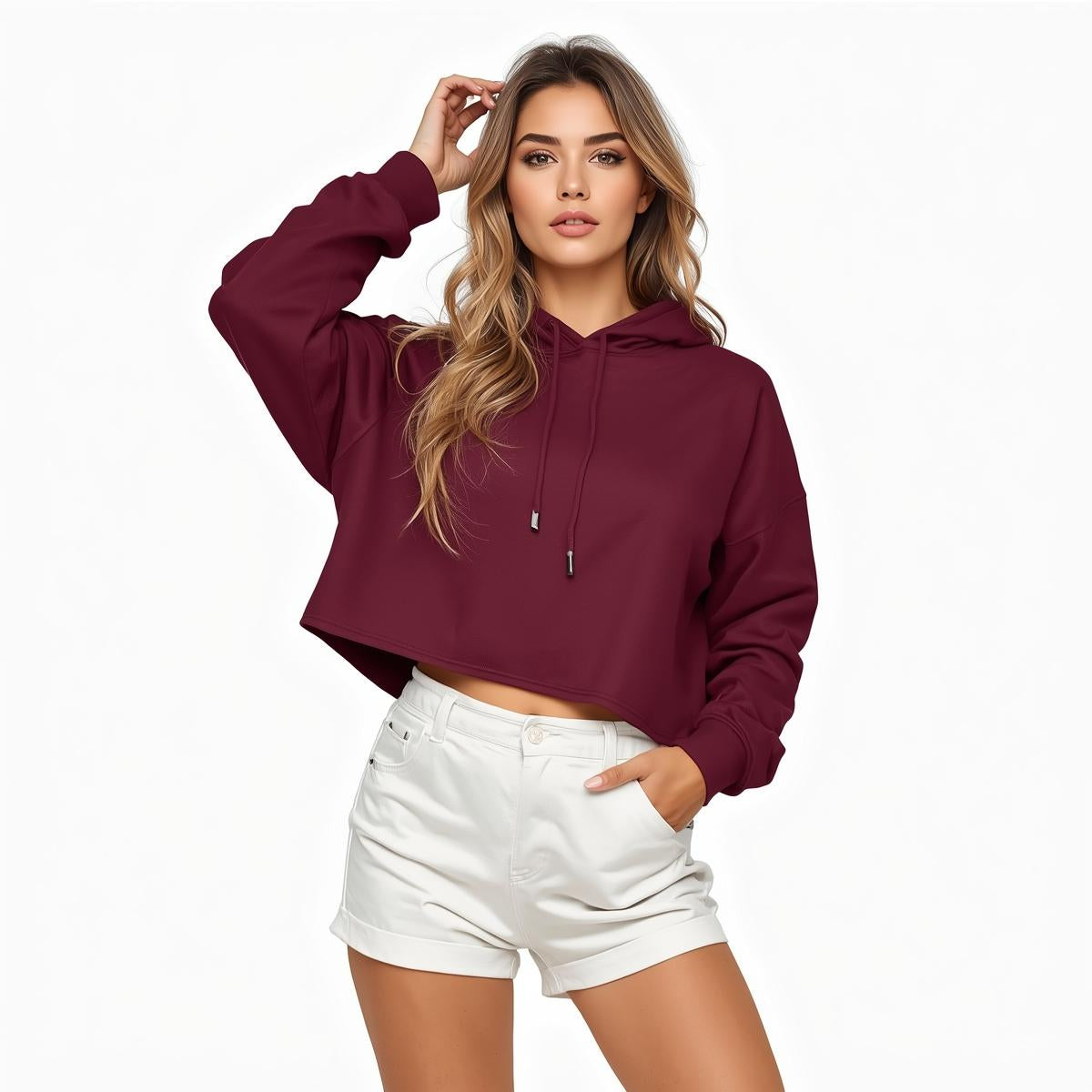 Premahs Plain Cropped Hoodie for Women