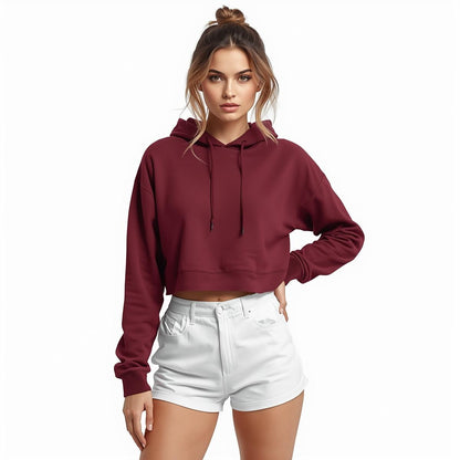 Premahs Plain Cropped Hoodie for Women