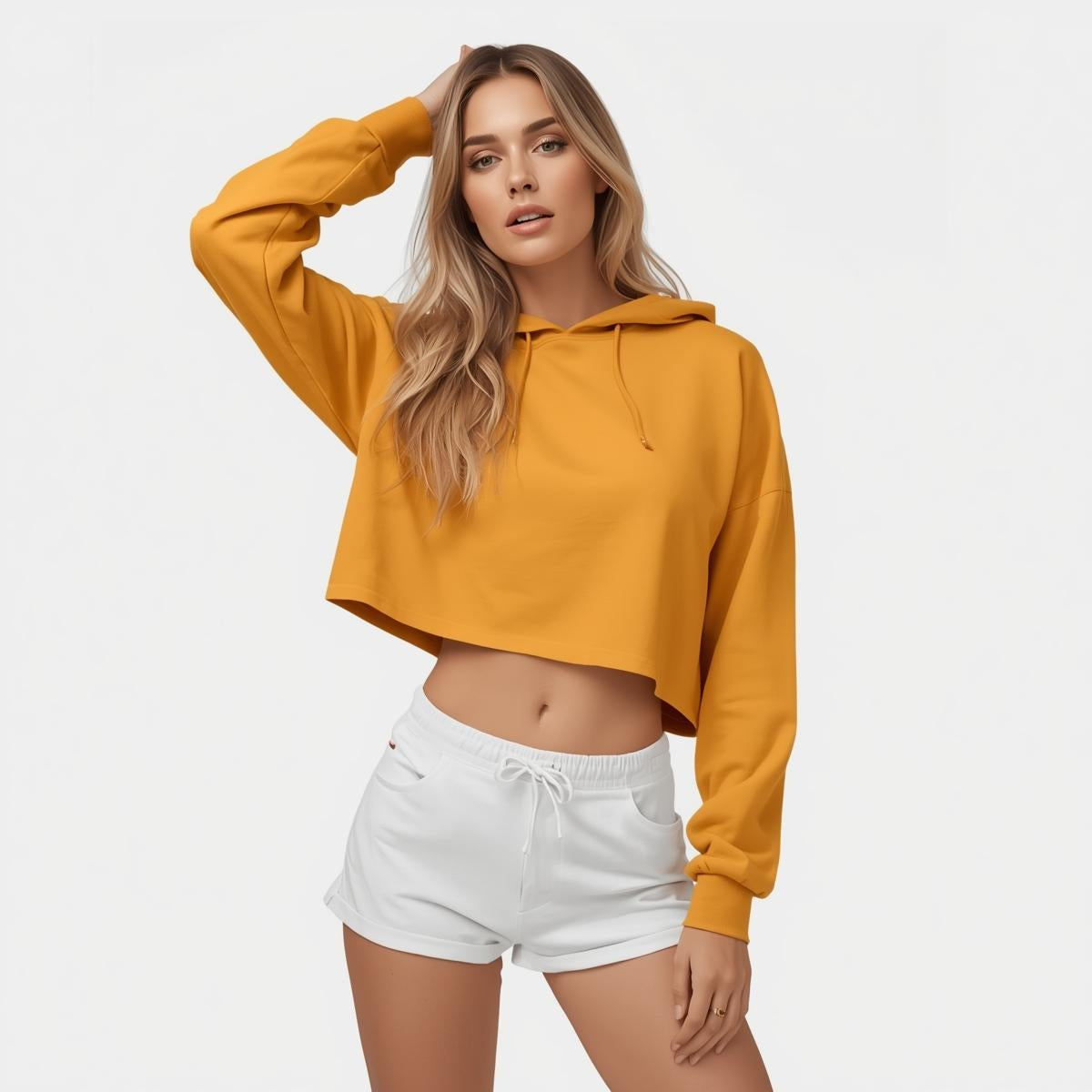 Premahs Plain Cropped Hoodie for Women