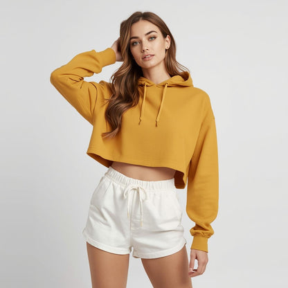 Premahs Plain Cropped Hoodie for Women