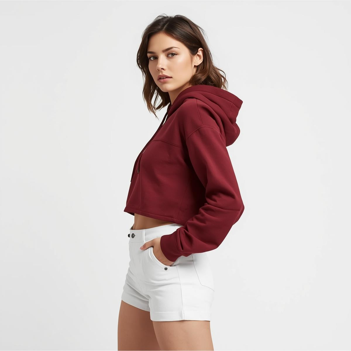 Premahs Plain Cropped Hoodie for Women