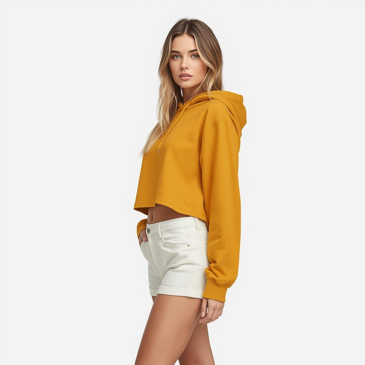 Premahs Plain Cropped Hoodie for Women