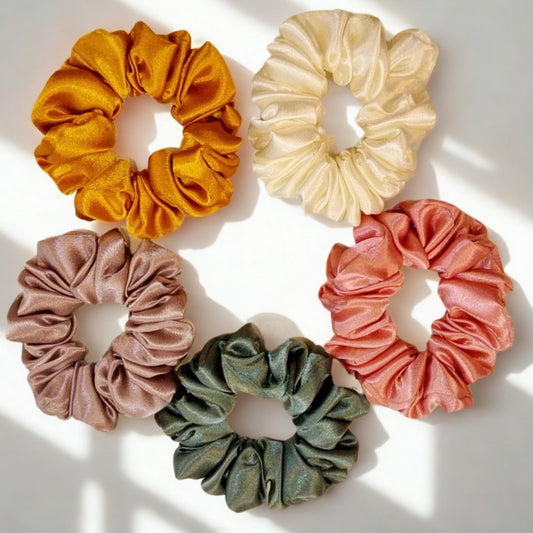 Premahs Satin Silk Scrunchies (Pack of 5) | Soft, Gentle Hair Ties | Anti-Frizz & No Tug for All Hair Types