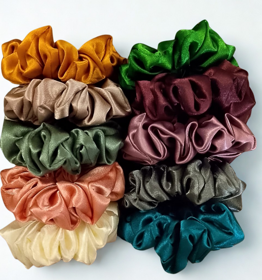 Premahs Satin Silk Scrunchies (Pack of 10) with reusable satin bag| Soft, Gentle Hair Ties | Anti-Frizz & No Tug for All Hair Types
